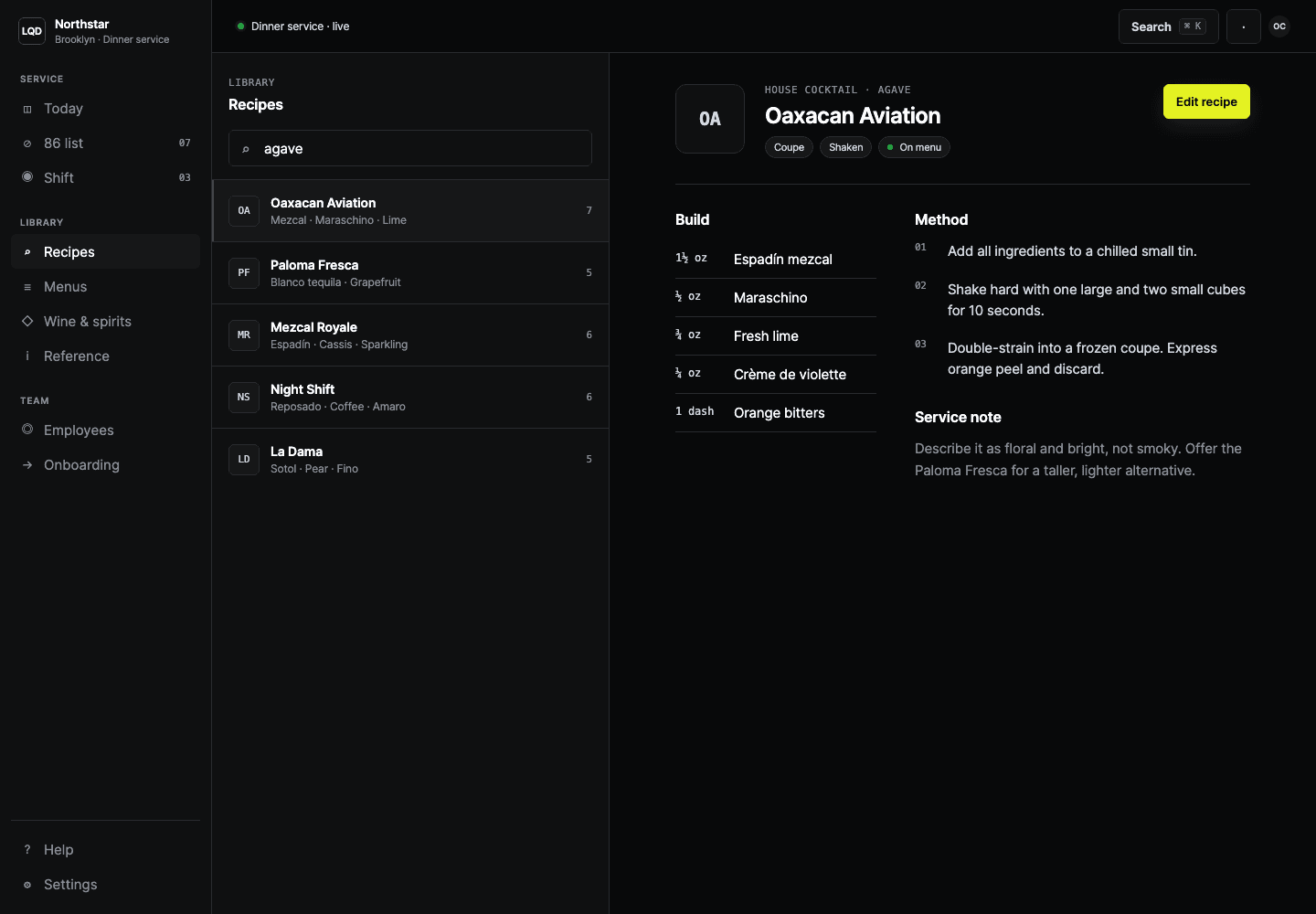 LQD knowledge library with organized training and recipe content